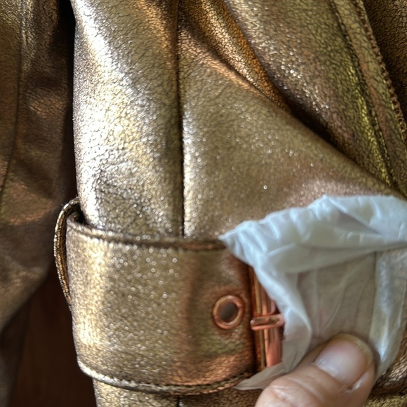 NWT ANTHROPOLOGIE ROSE GOLD METALLIC FAUX LEATHER SCUBA MOTO JACKET. SIZE MP. - Picture 7 of 17